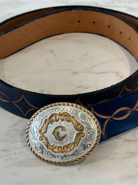 Women’s Montana Silversmiths Initial C Sterling  Plate Western Buckle and Belt